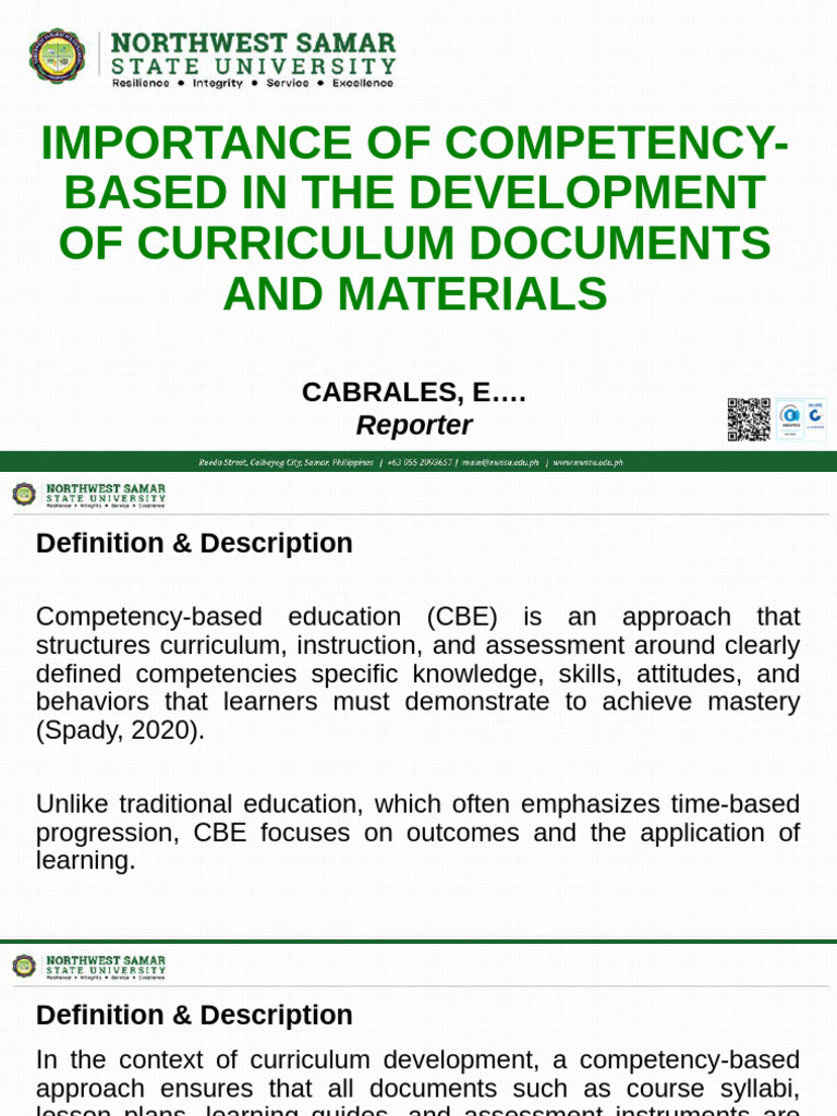 Importance of Competency Based in the Development of Curriculum ...
