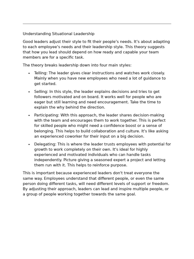 Situational Leadership Explained | PDF | Leadership | Behavior Modification