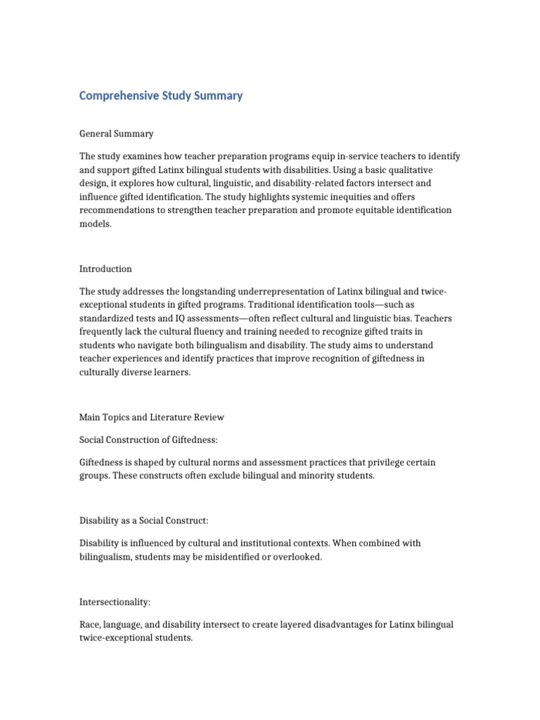 Two Page Summary Final | PDF | Intellectual Giftedness | Learning