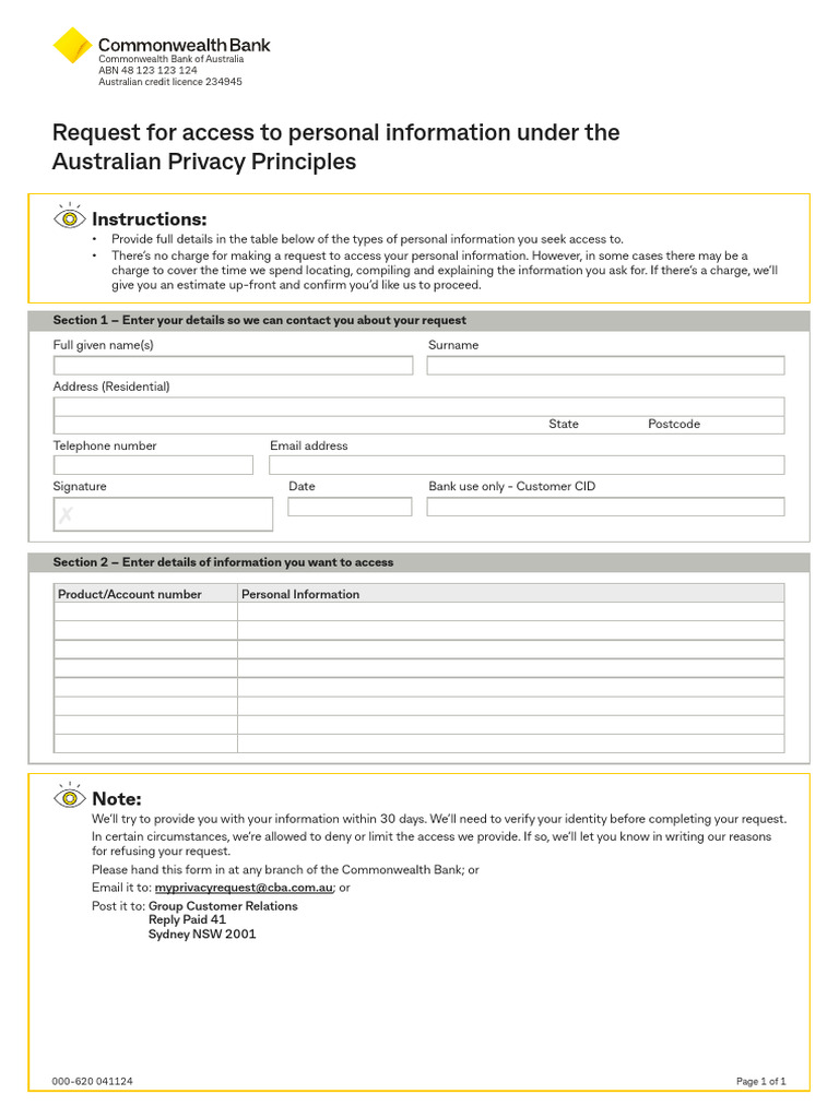 Access Personal Information Request Form | PDF