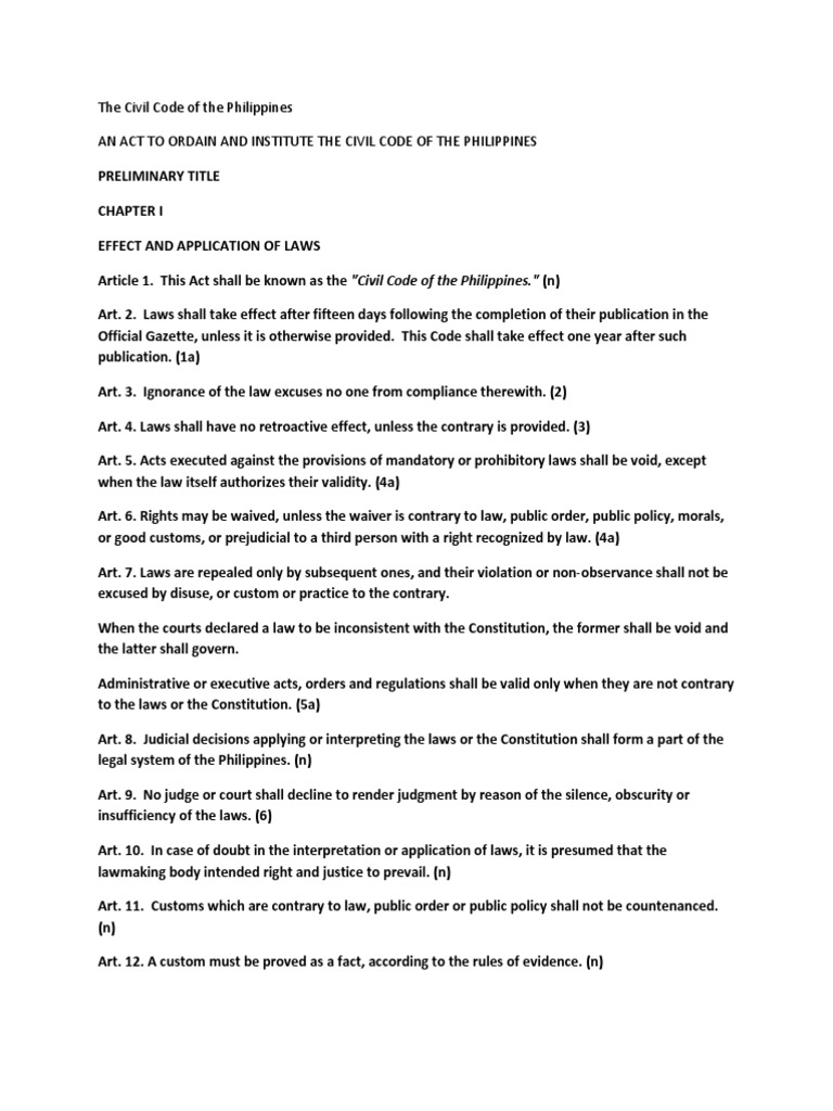 Civil Code of the Philippines Overview | PDF | Ex Post Facto Law ...