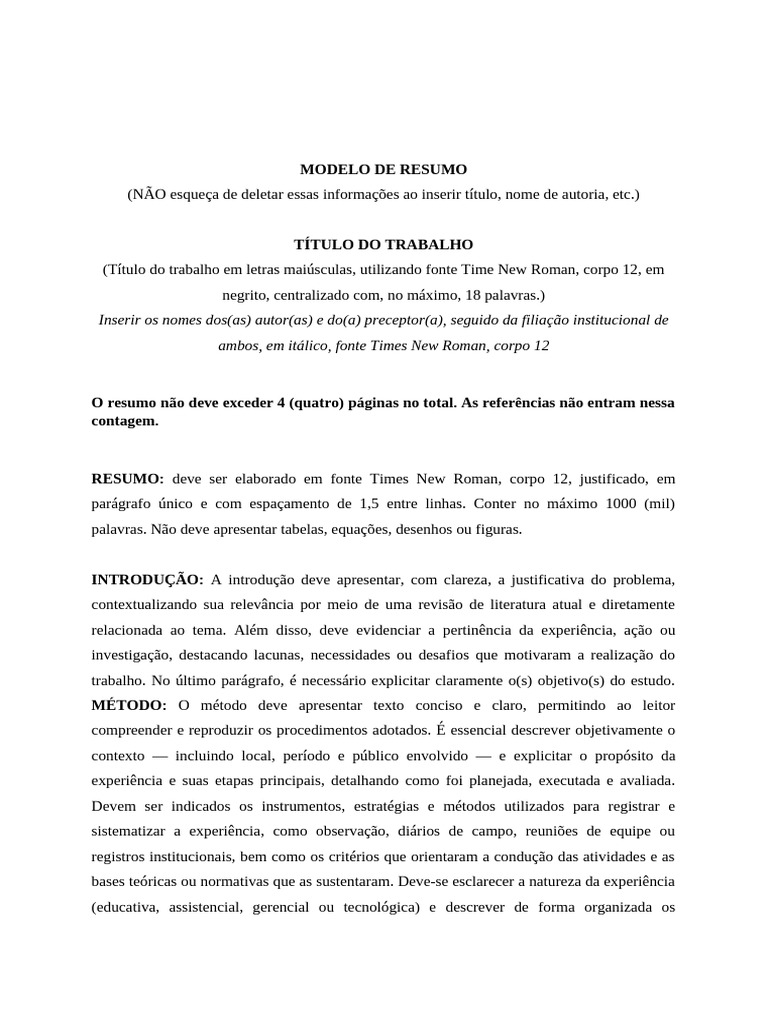 Modelo de Resumo Acadêmico ABNT | PDF | Abstract (resumo) | Experiência