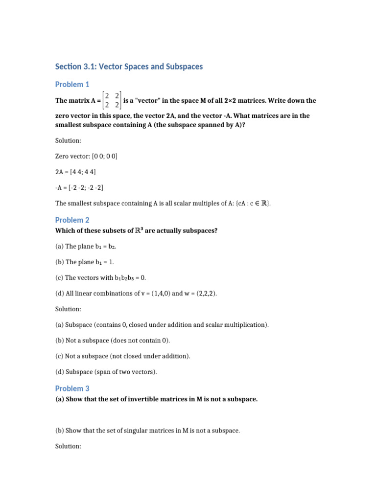 Linear Algebra 3.1 to 3.3 Assessment Practice Problems | PDF | Linear ...