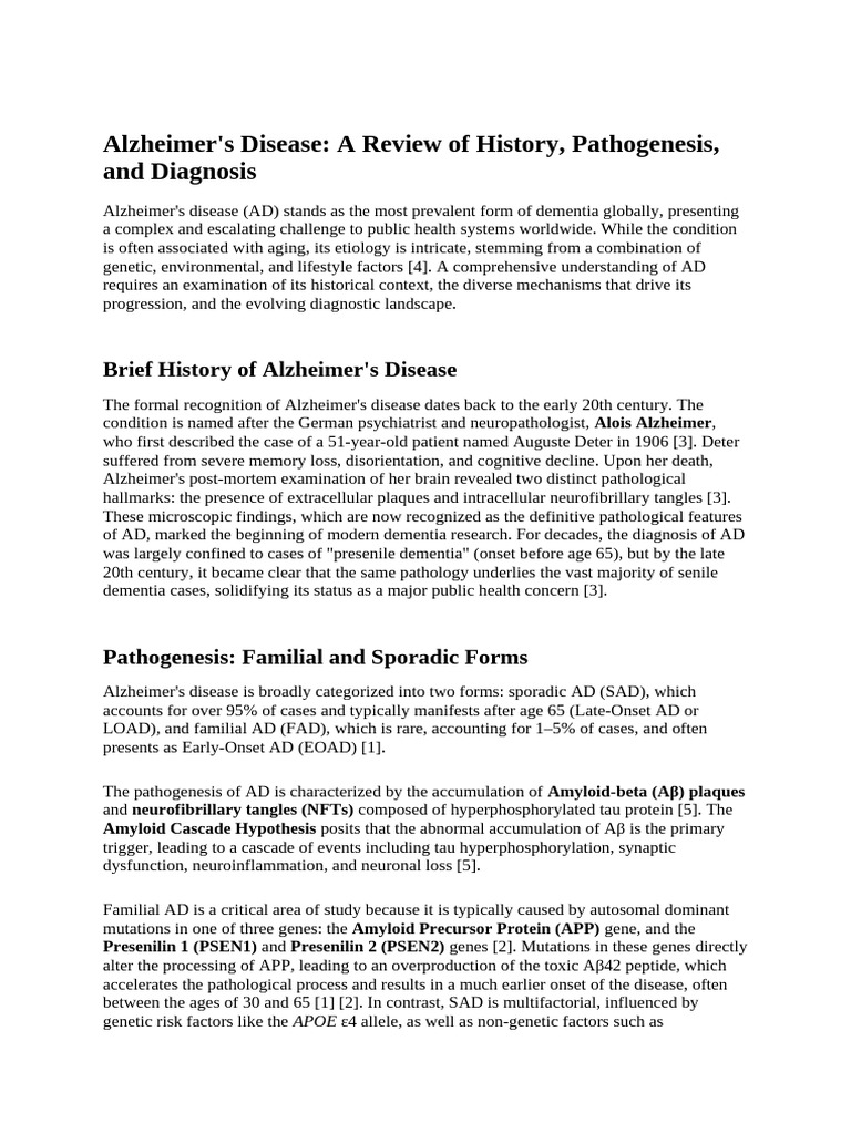 Alzheimer's Disease: History and Diagnosis | PDF | Amyloid Beta ...
