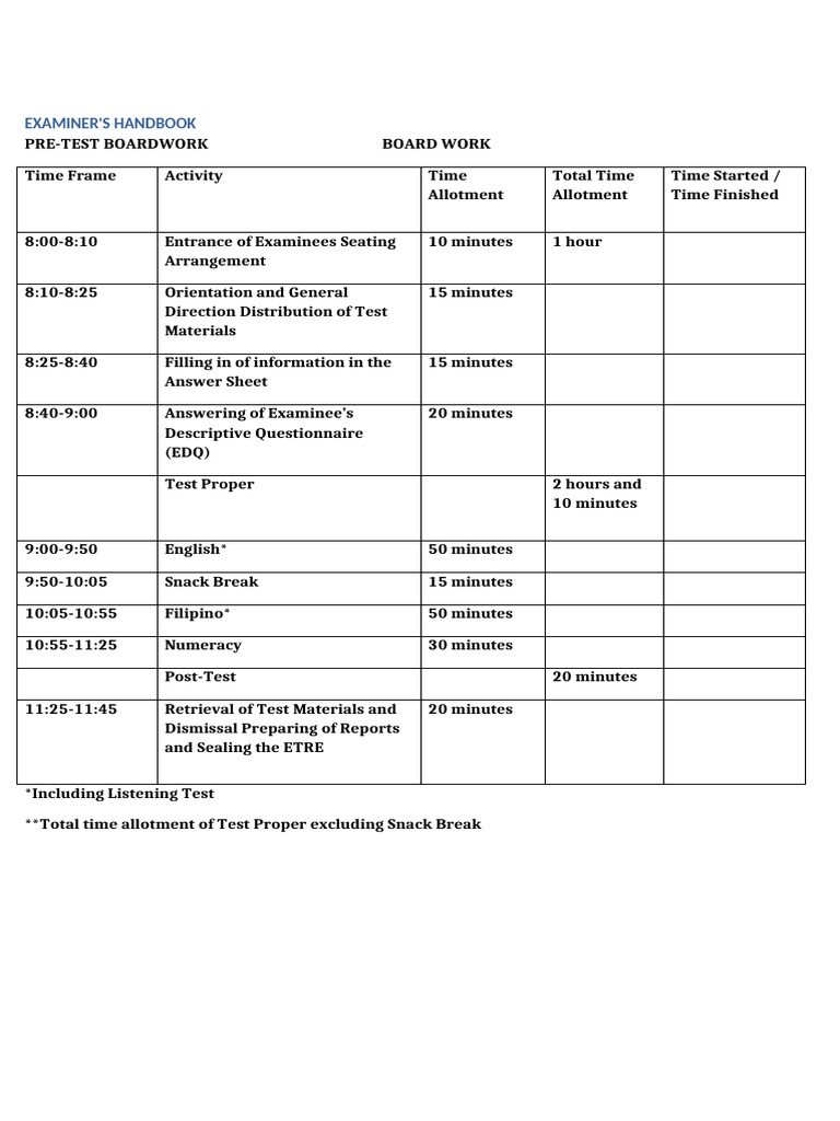 Exam Schedule for Test Administrators | PDF
