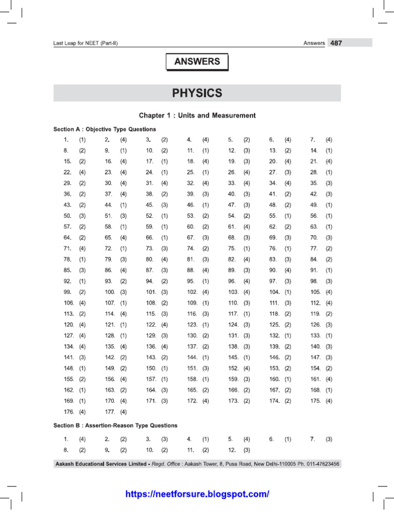 Physics Part 1 Key | PDF