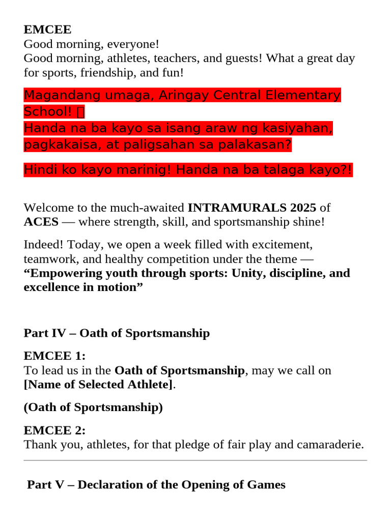 Intramurals 2025 Opening Ceremony | PDF