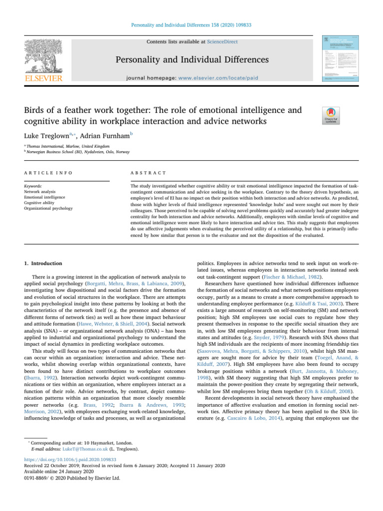 Emotional Intelligence and Workplace Networks | PDF | Emotional ...