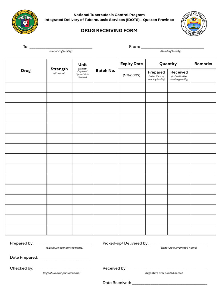 Tuberculosis Drug Receiving Form | PDF