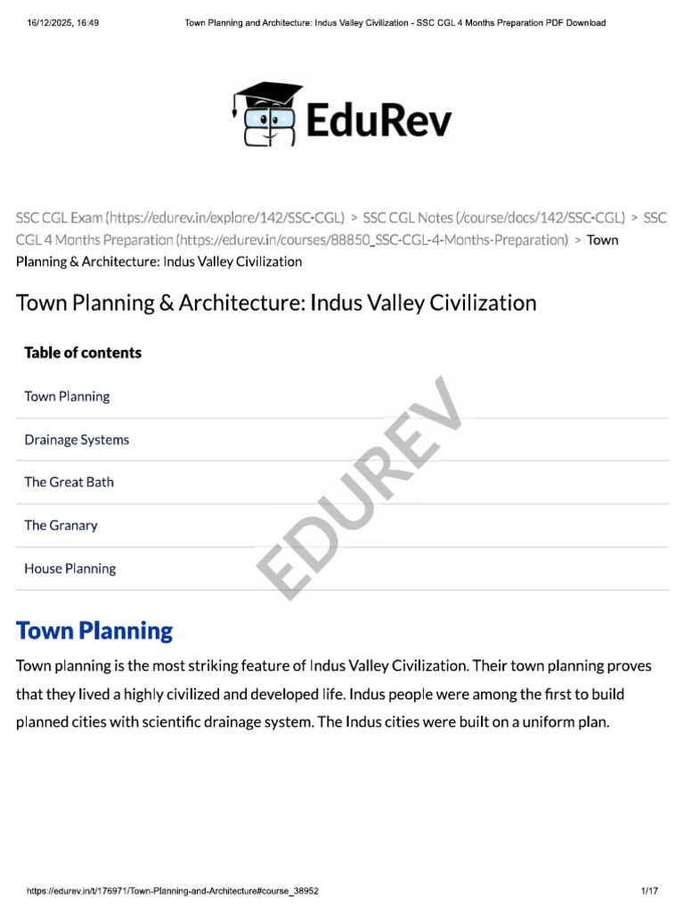 Town Planning and Architecture of Indus Valley Civilization | PDF