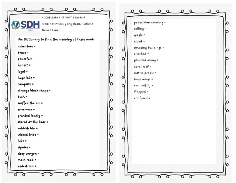 Vocabulary Unit 3 Grade 4 1 | PDF