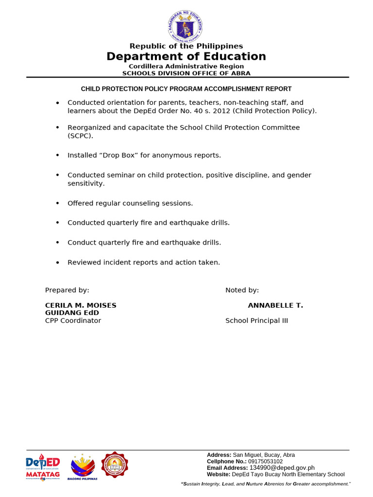 CPP Accomplishment Report | PDF | Human Life Stages | Human Development