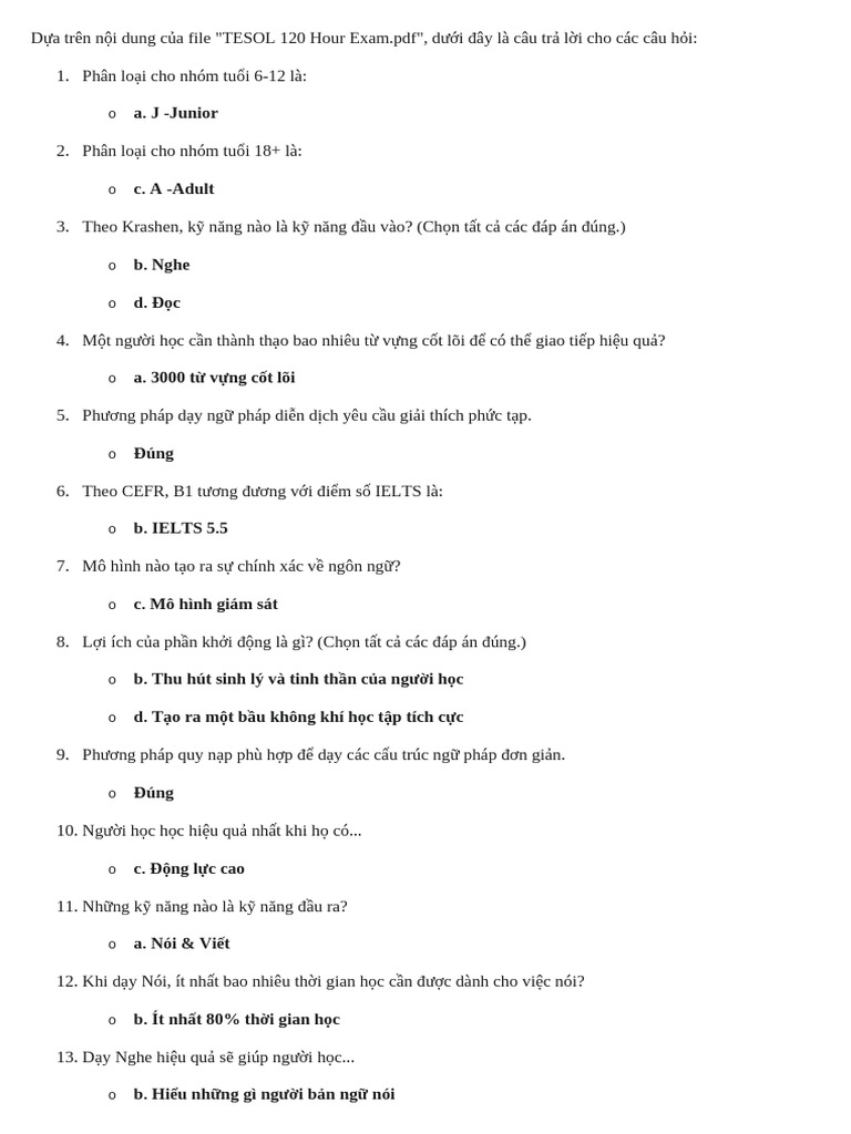 Đáp Án Bài Test Lấy Bằng | PDF
