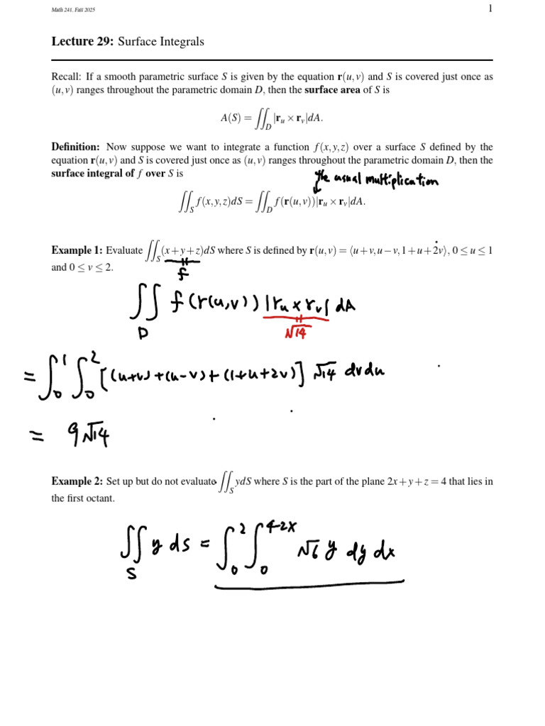 Surface Integrals and Flux in Math 241 | PDF | Flux | Physics
