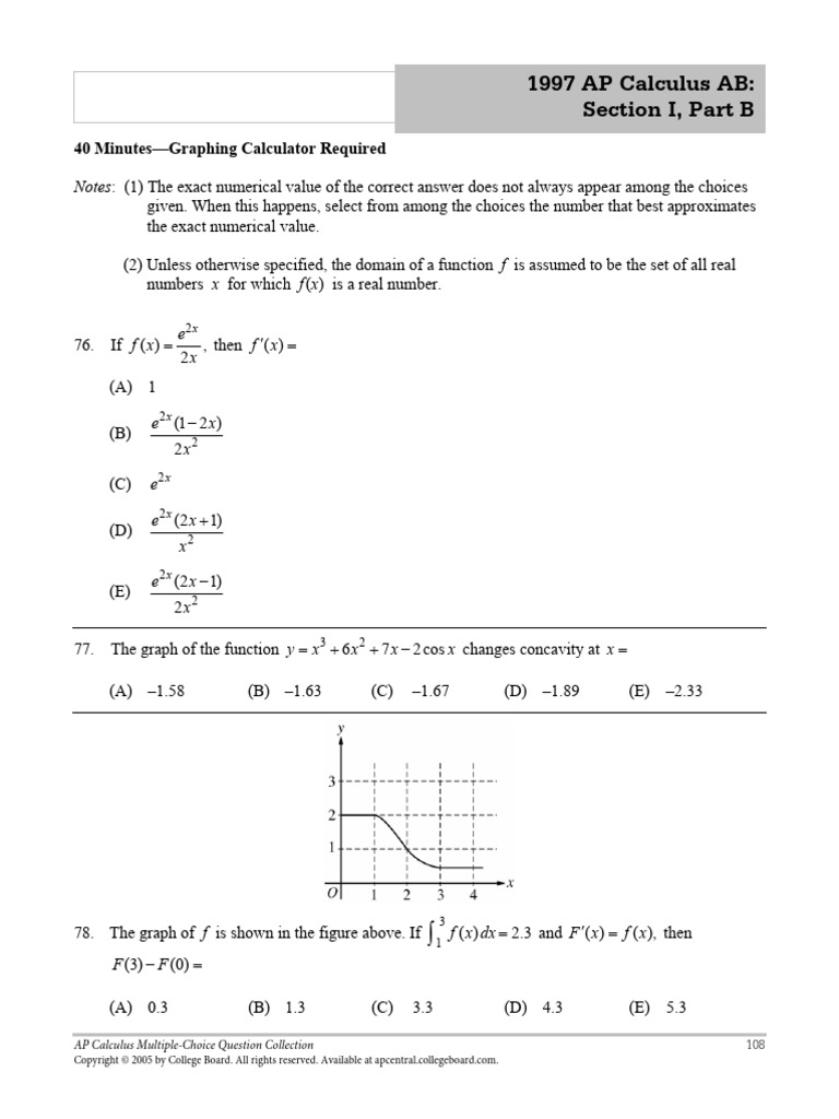 AP Calculus AB Multiple-Choice Questions | PDF | Derivative | Function ...