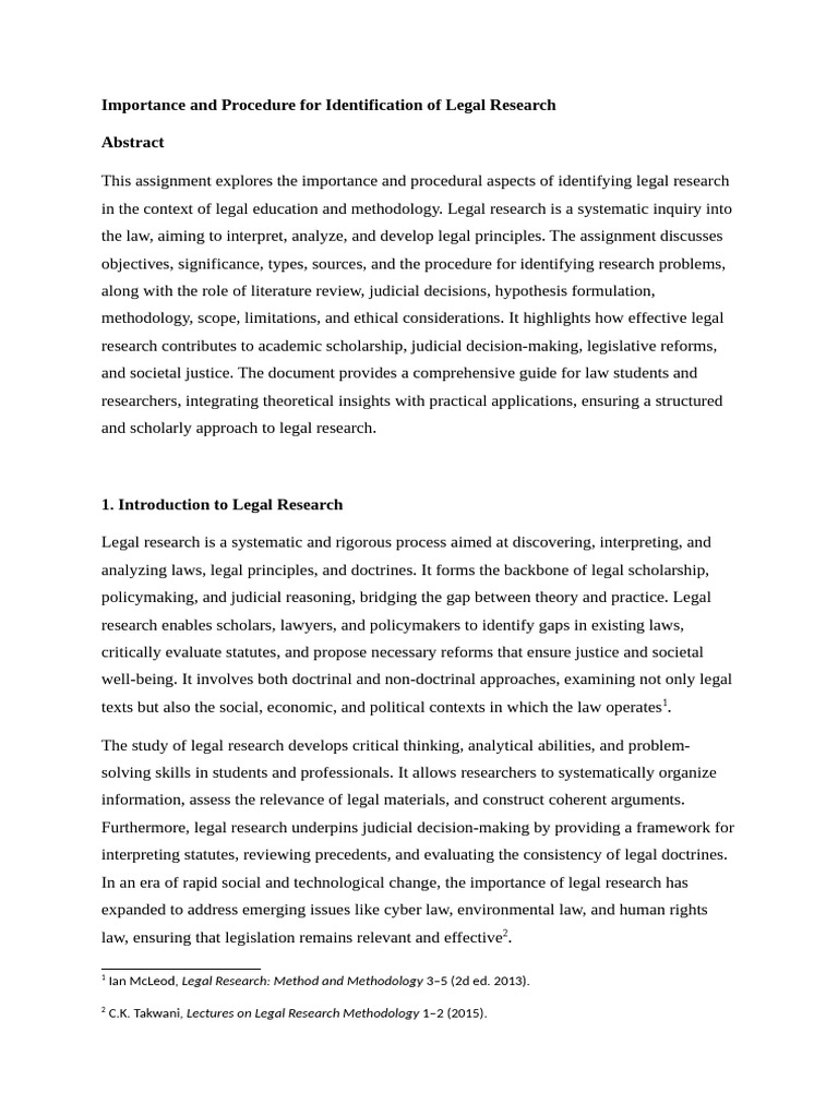 Legal Research: Importance and Procedures | PDF | Methodology | Hypothesis