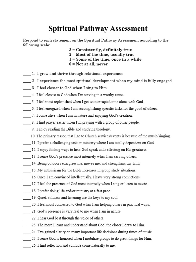 Spiritual Pathway Assessment Tool | PDF | God | Spirituality