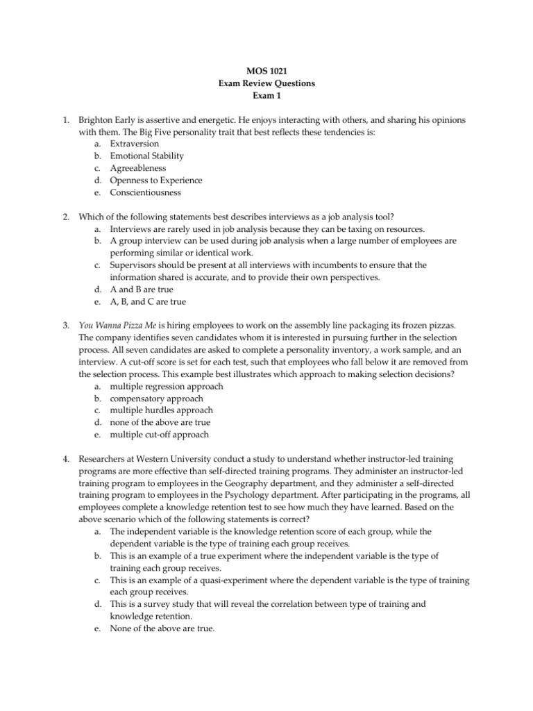 MOS 1021 Exam 1 Review Questions | PDF | Employment | Recruitment