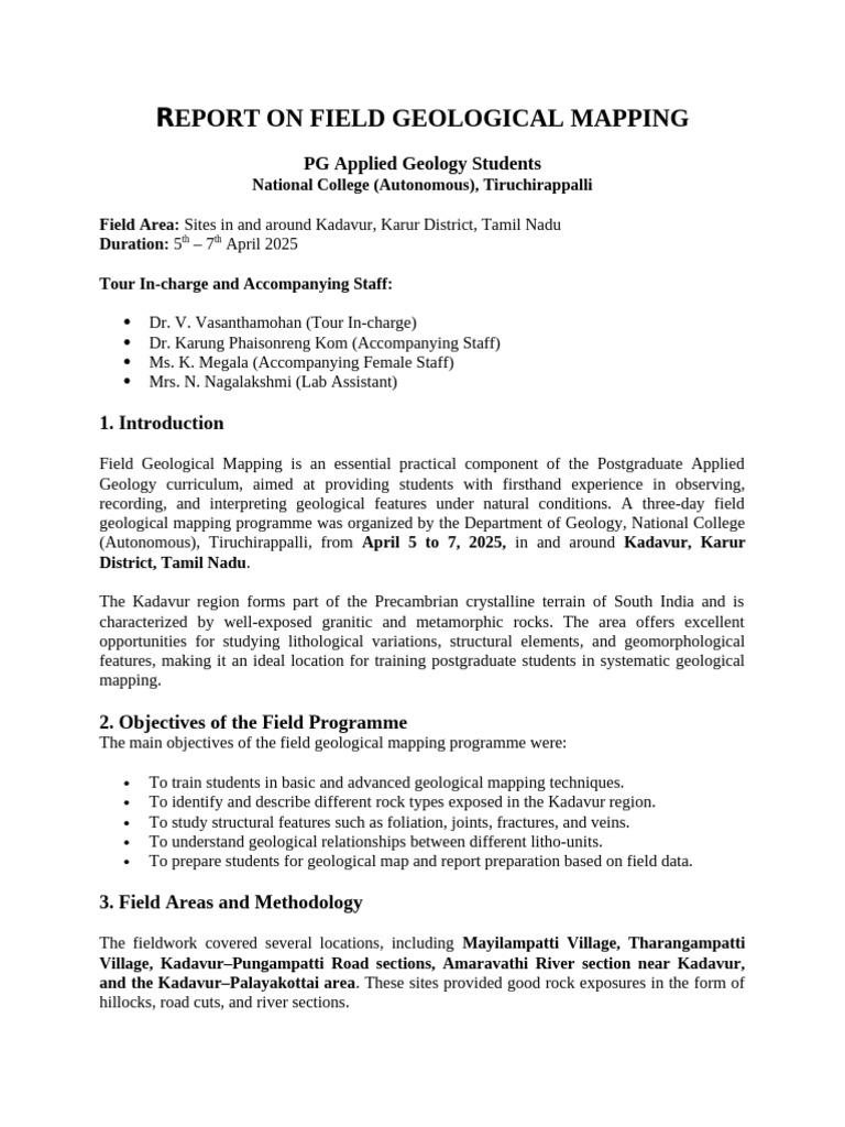 Report On Geological Mapping | PDF | Geology | Rock (Geology)