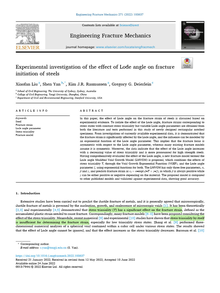Lode Angle Impact on Steel Fracture | PDF | Fracture | Stress (Mechanics)