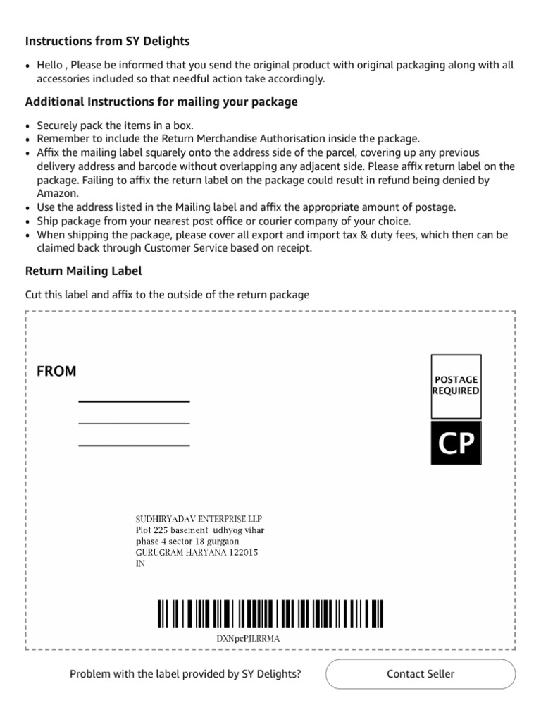 SY Delights Return Instructions Guide | PDF