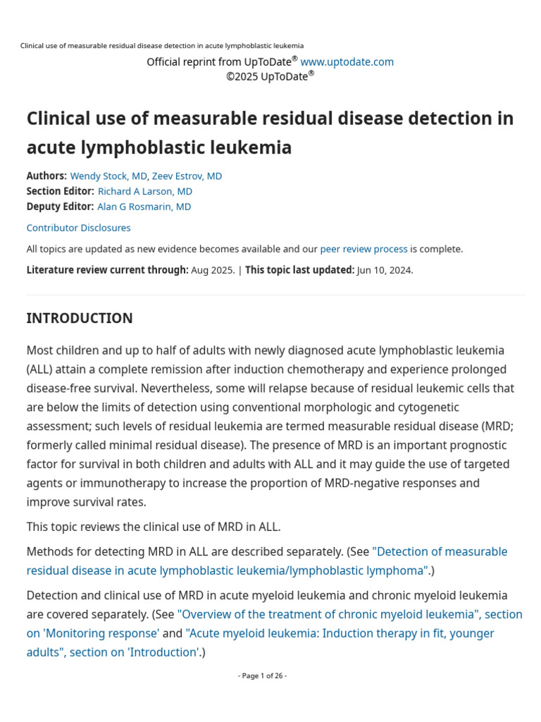 Clinical Use of Measurable Residual Disease Detection in Acute ...