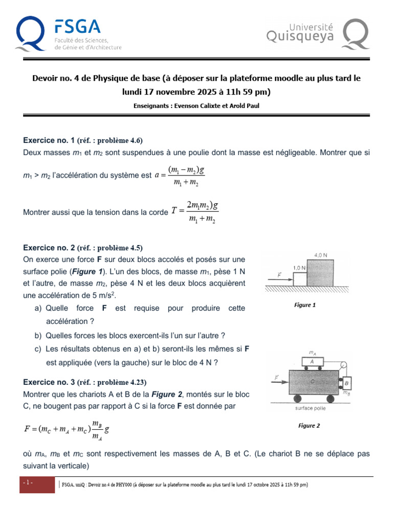 Devoir 4 de Physique : Exercices et Solutions | PDF | Ingénierie ...