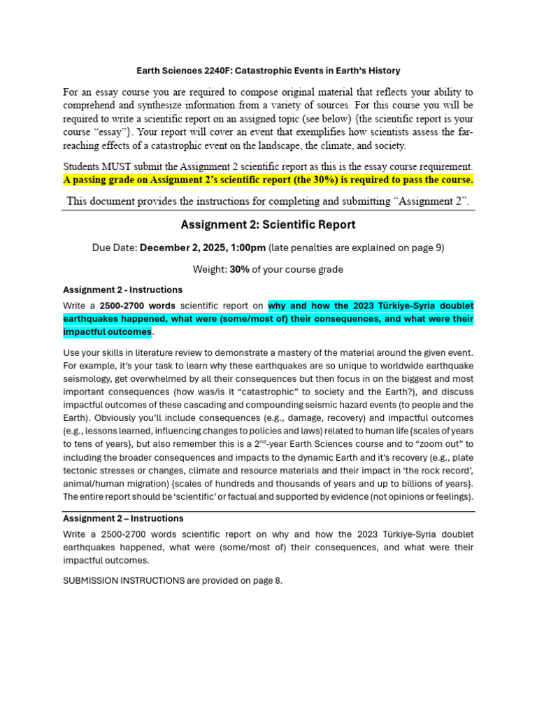 ES2240 Assignment2 Instructions 2025 | PDF | Turnitin | Earthquakes
