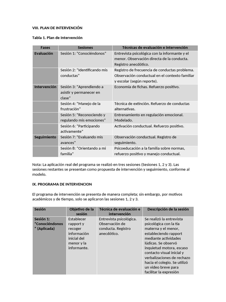 Plan de Intervención Psicológica Infantil | PDF | Las emociones ...