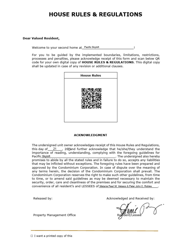 House Rules for Pacific Skyloft Residents | PDF