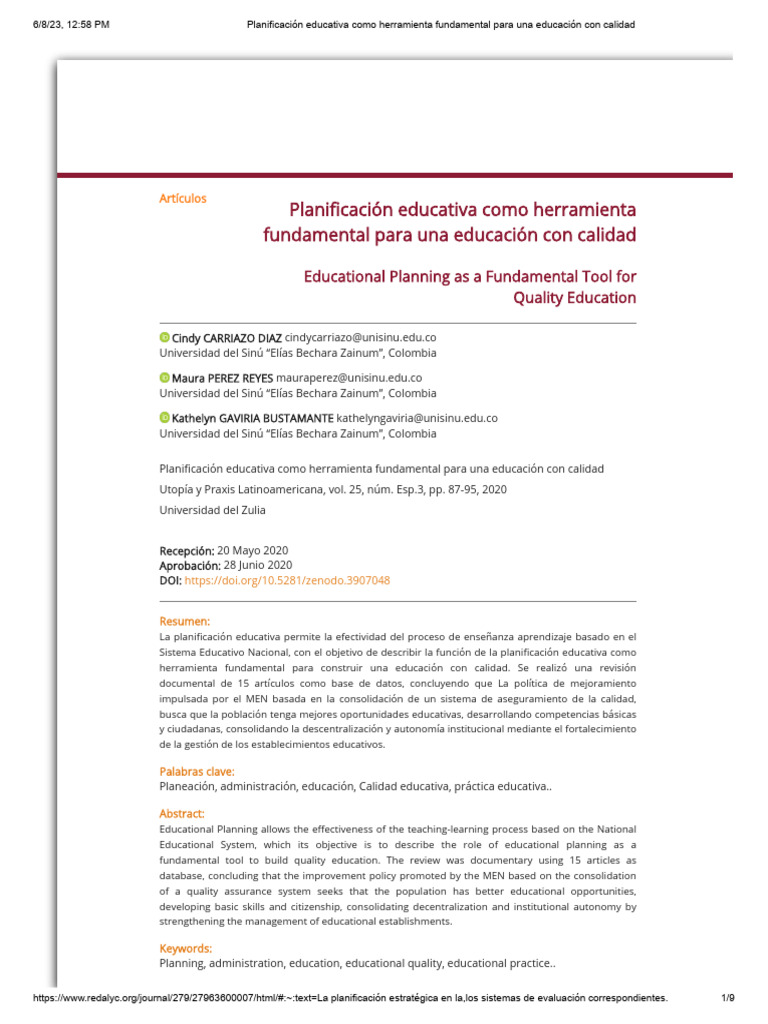 Planificación Educativa Como Herramienta Fundamental para Una Educación ...