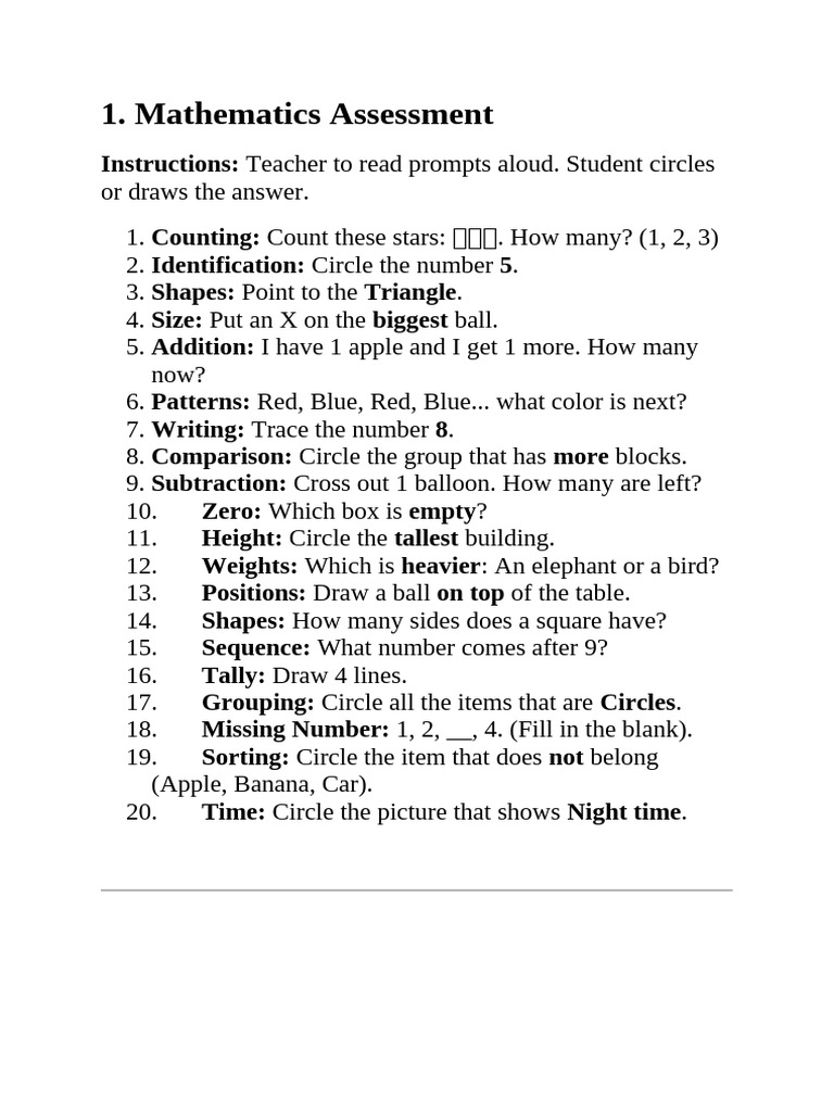 Kindergarten Math Assessment Guide | PDF