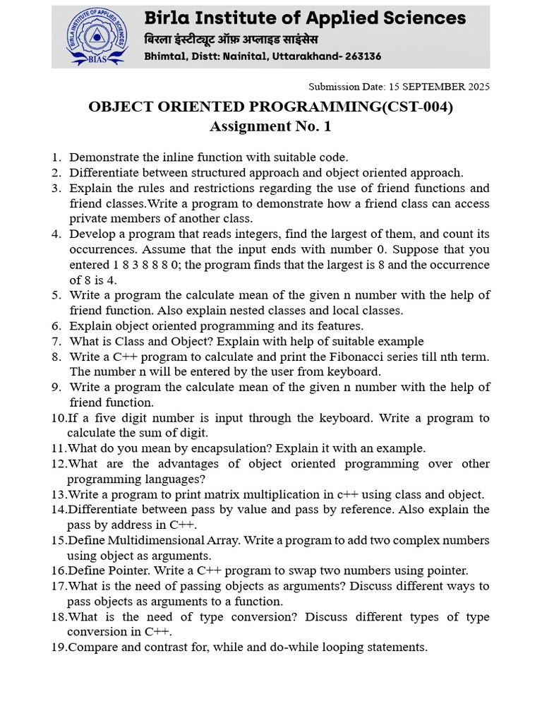 Object-Oriented Programming Assignment Guide | PDF
