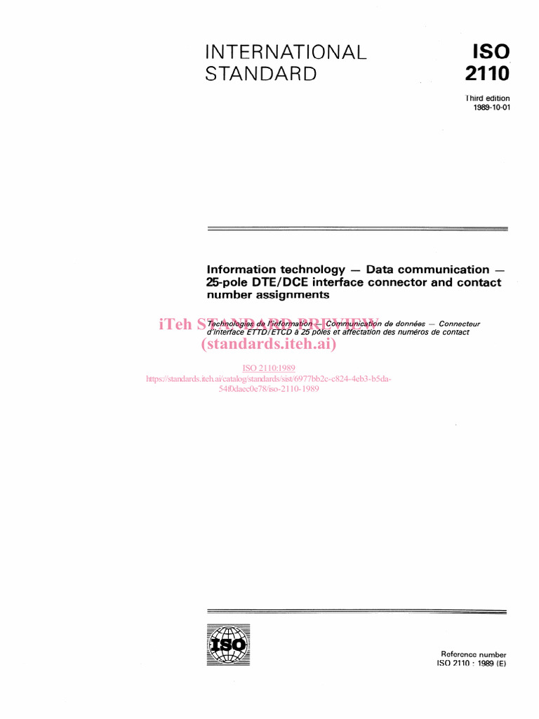 ISO 2110:1989 Data Communication Standard | PDF | International ...