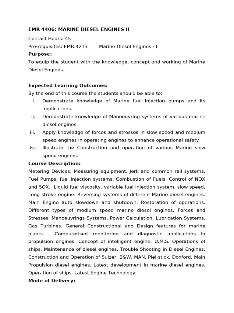 Marine Diesel Engines II Course Overview | PDF | Diesel Engine | Engines