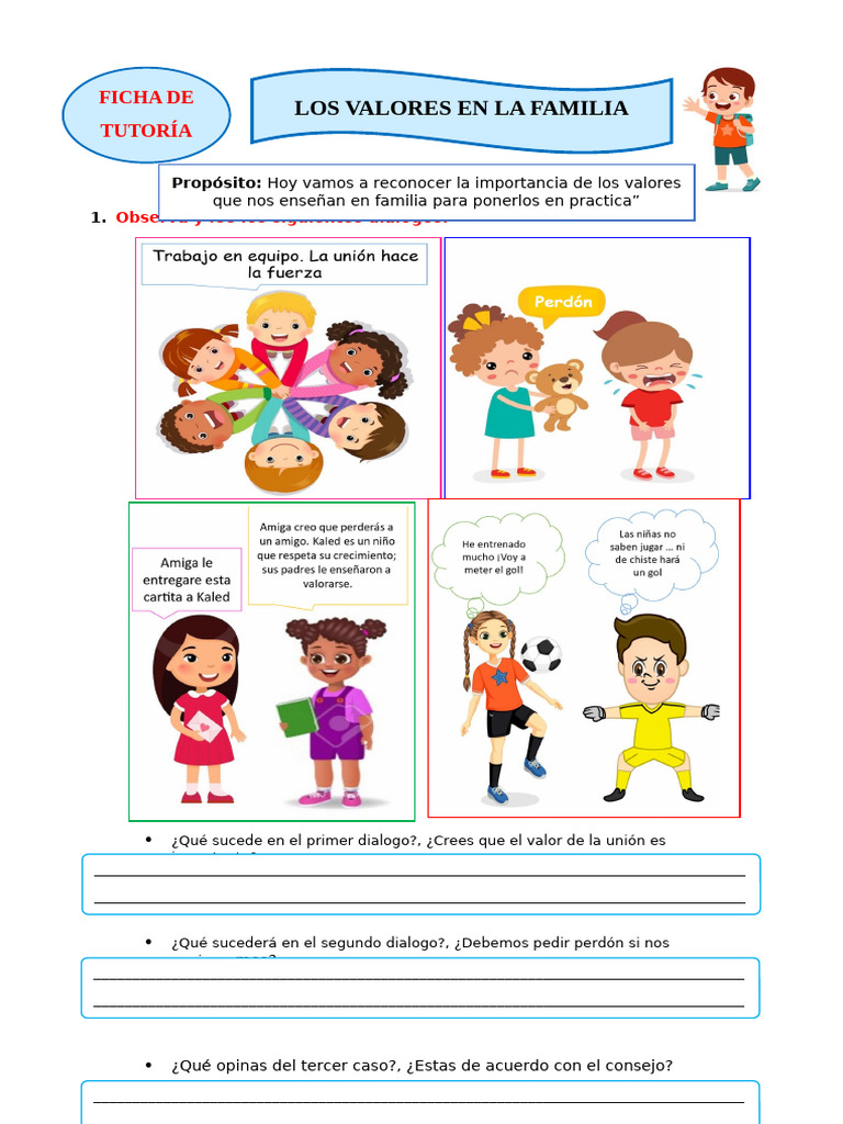 Tutoria Ficha Vier 26 Valores en La Familia | PDF