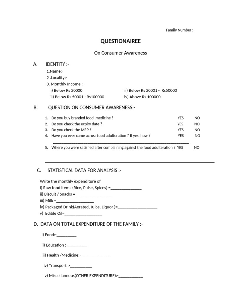 Consumer Awareness Questionnaire Template | PDF