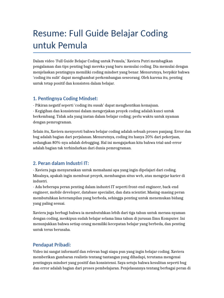 Panduan Belajar Coding untuk Pemula | PDF