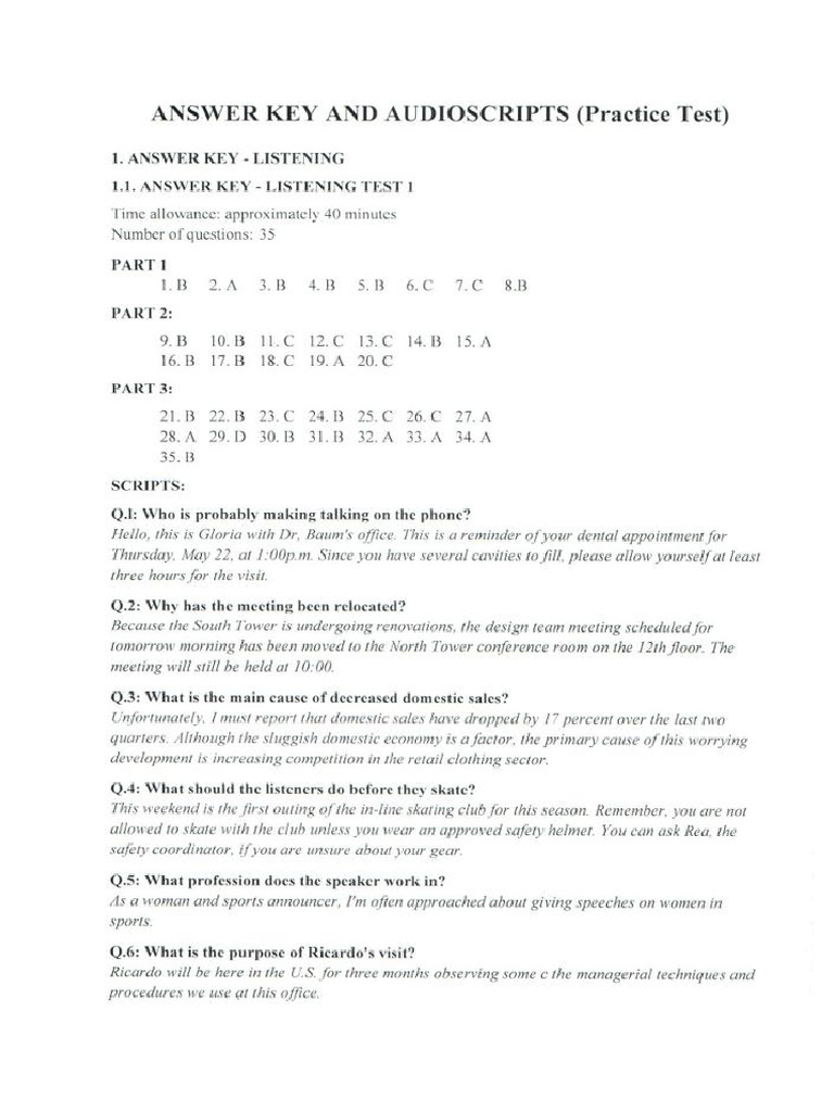 (KEY) Listening Practice Tests | PDF