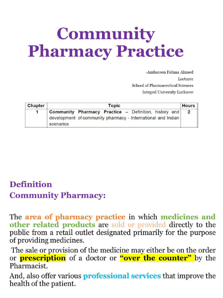 1 Unit 1 - Community Pharmacy Practice - 24-25 - Upload | PDF