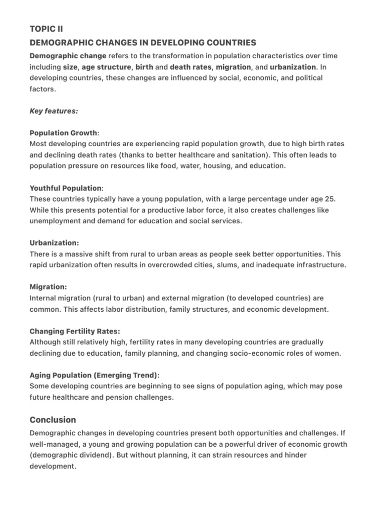 Demographic Shifts in Developing Nations | PDF