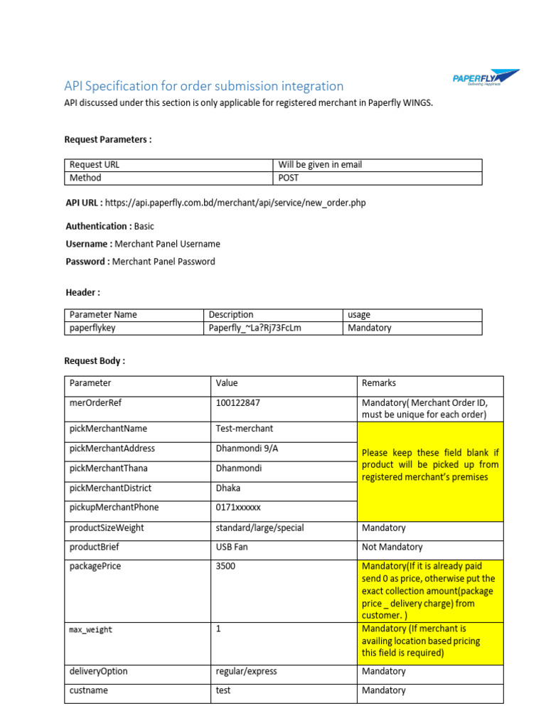 Paperfly WINGS Order Submission API | PDF | Computing