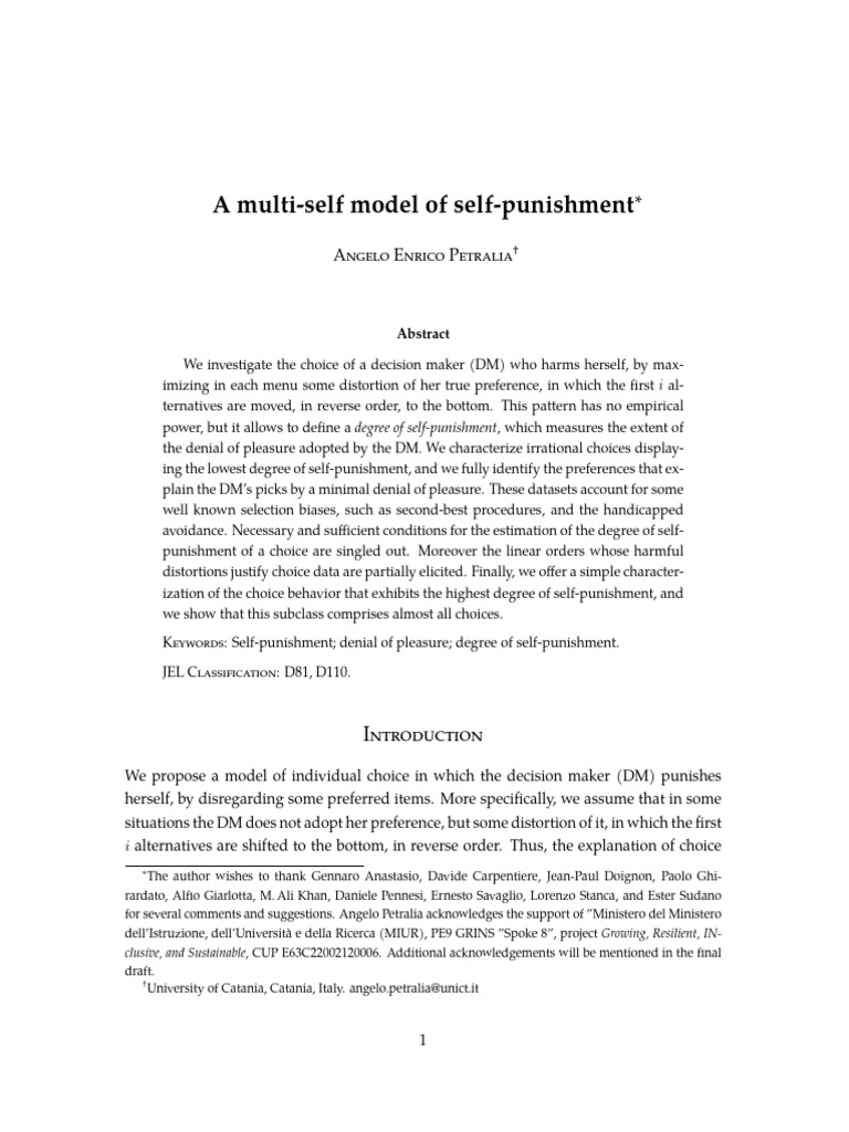 Model of Self-Punishment in Decision Making | PDF | Self Harm ...