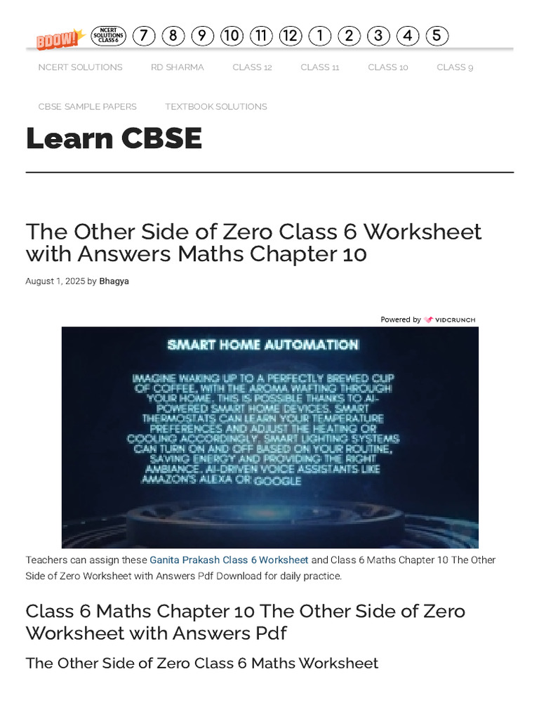 Class 6 Maths Worksheet: Zero Concepts | PDF | Integer | Numbers