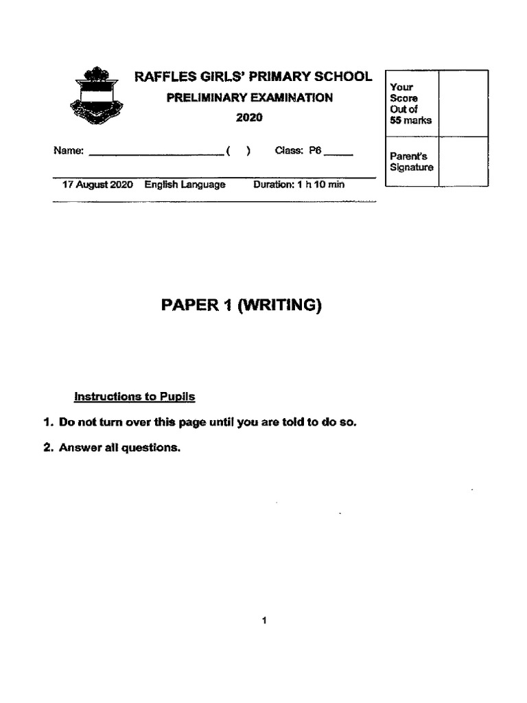 P6 English - Raffles Girls Pri | PDF