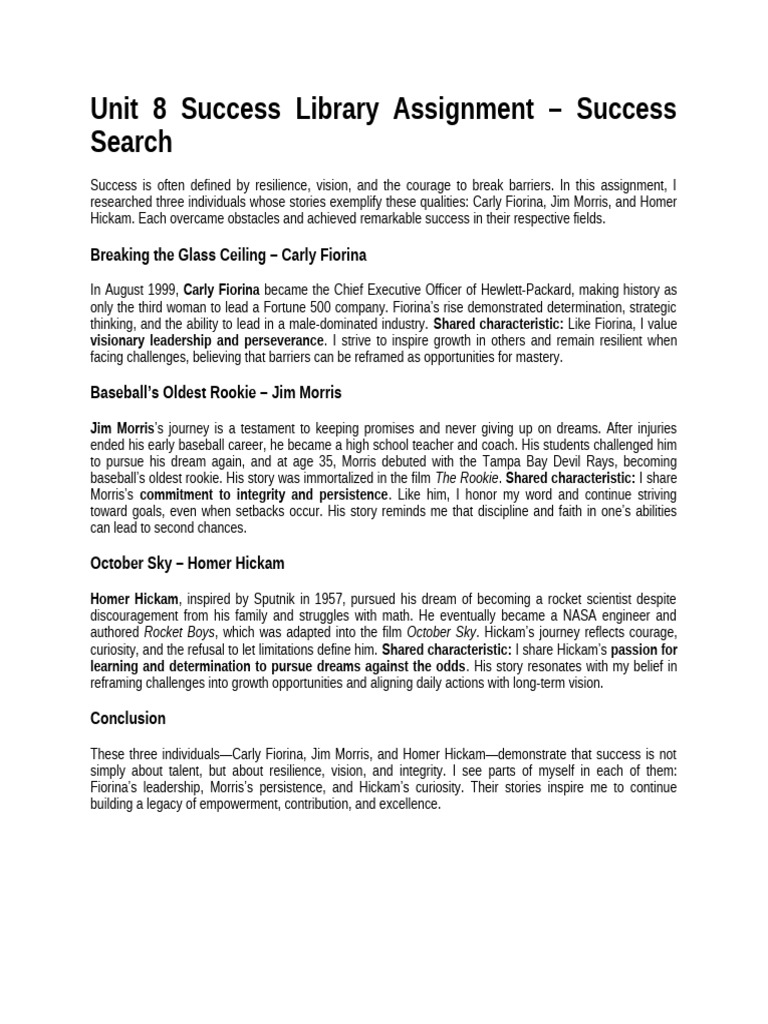 Unit 8 Success Library Assignment | PDF