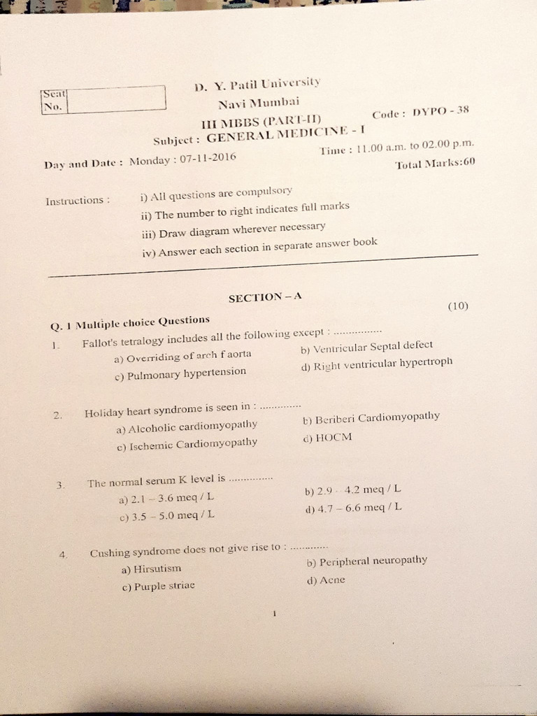 General Medicine Exam Questions and Answers | PDF | Diseases And ...