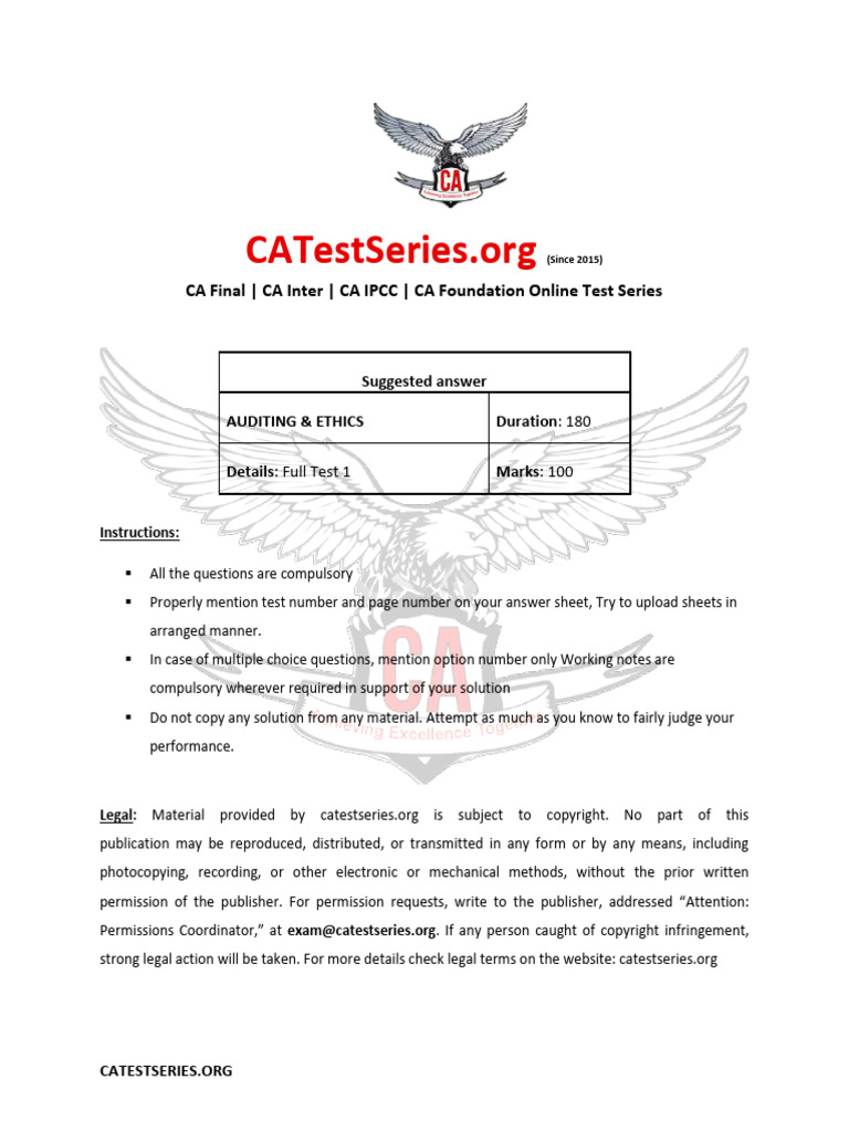 CA Final Auditing & Ethics Test Series | PDF | Audit | Internal Control