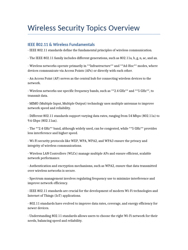 Wireless Security Overview Answers | PDF | Ieee 802.11 | Data Transmission
