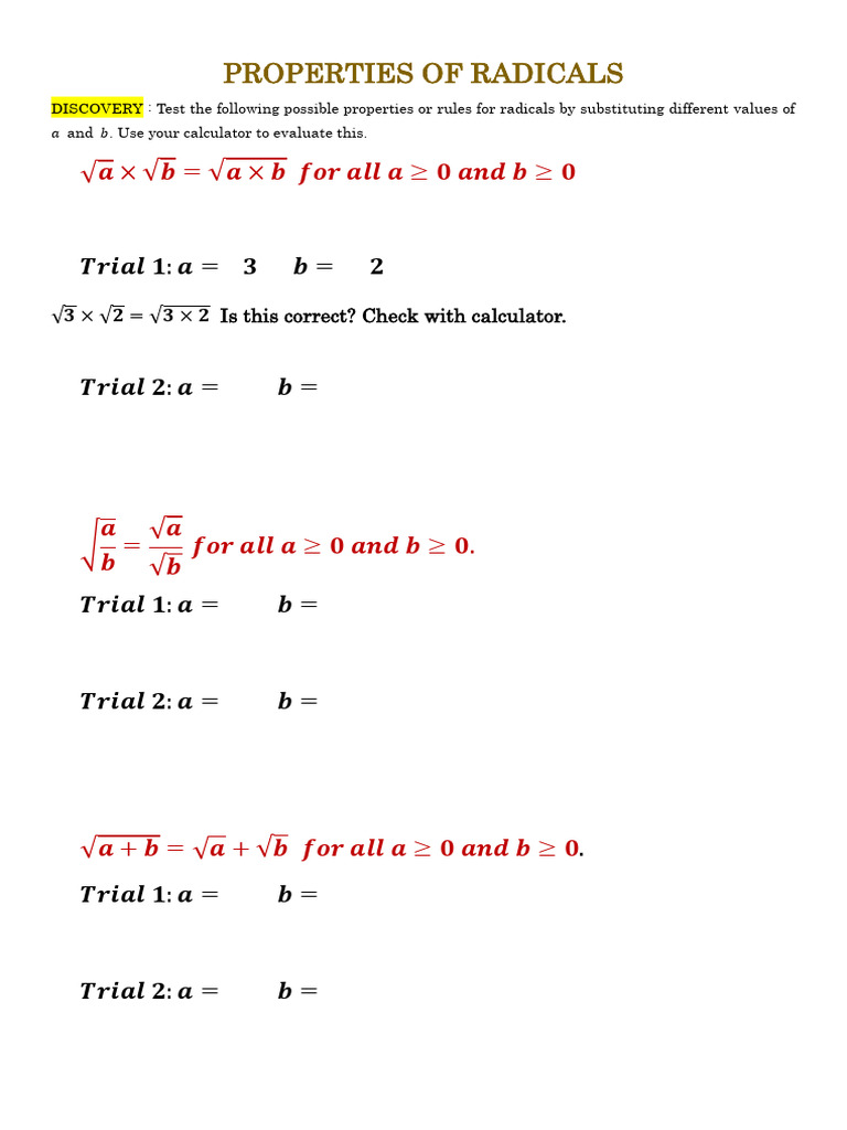 Exploring Properties of Radicals | PDF